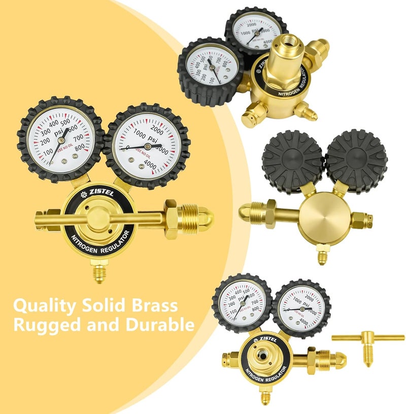 Zistel منظم النيتروجين مع ضغط توصيل 0-800PSI، خرطوم بطول 6.6 قدم، اتصال مدخل CGA580 وتركيب ذكر 1/4 بوصة - Image 3